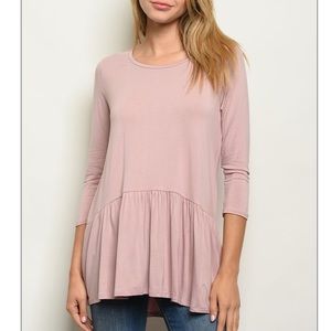 Mauve 3/4 sleeve scoop neck tunic peplum top